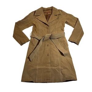 Vintage Jennyfer J 100% Leather Suede Trench Coat Size S Hippie Y2K 70s 80s Boho